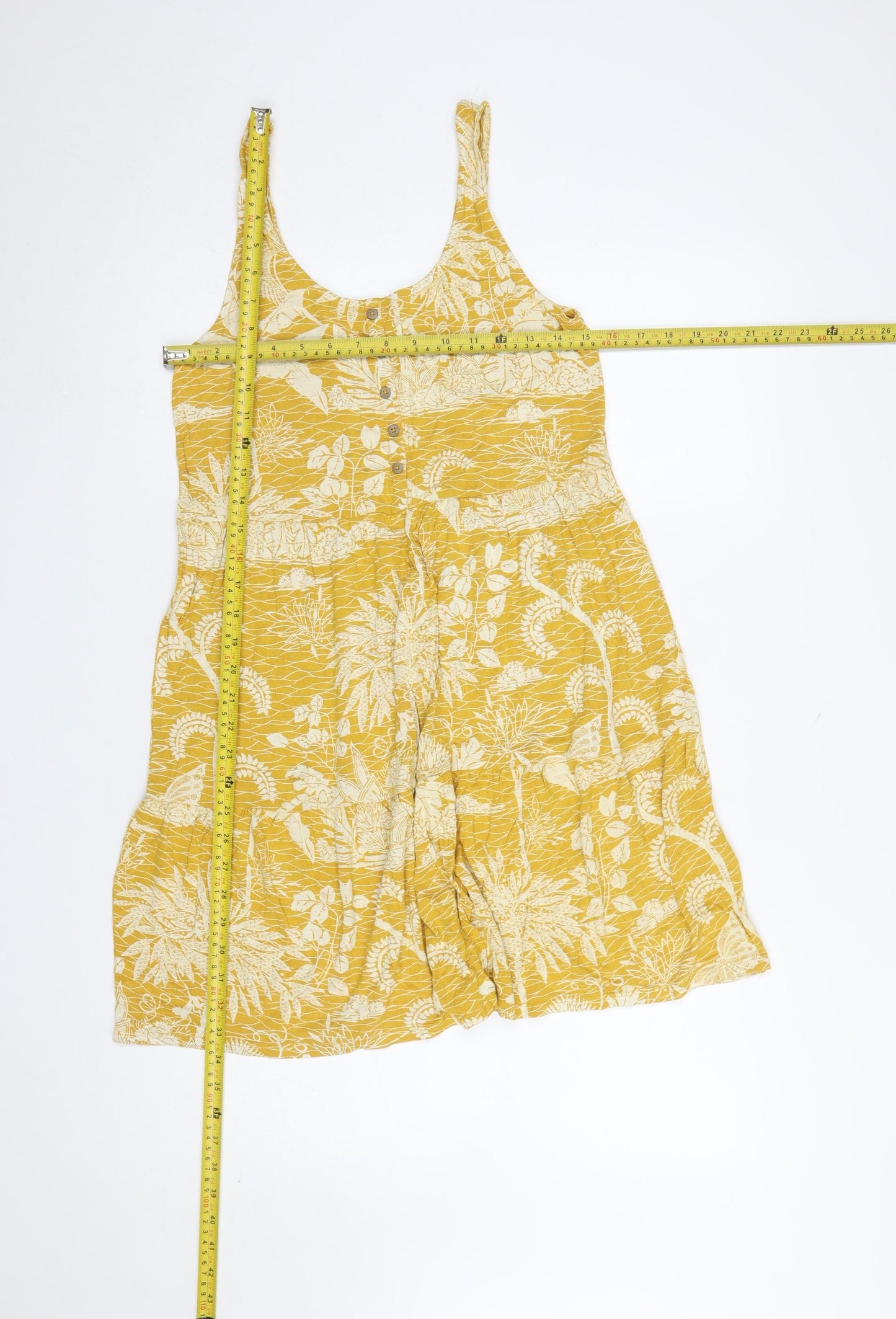 Next Women Yellow Floral Viscose Sleeveless Summer Dress Size 10