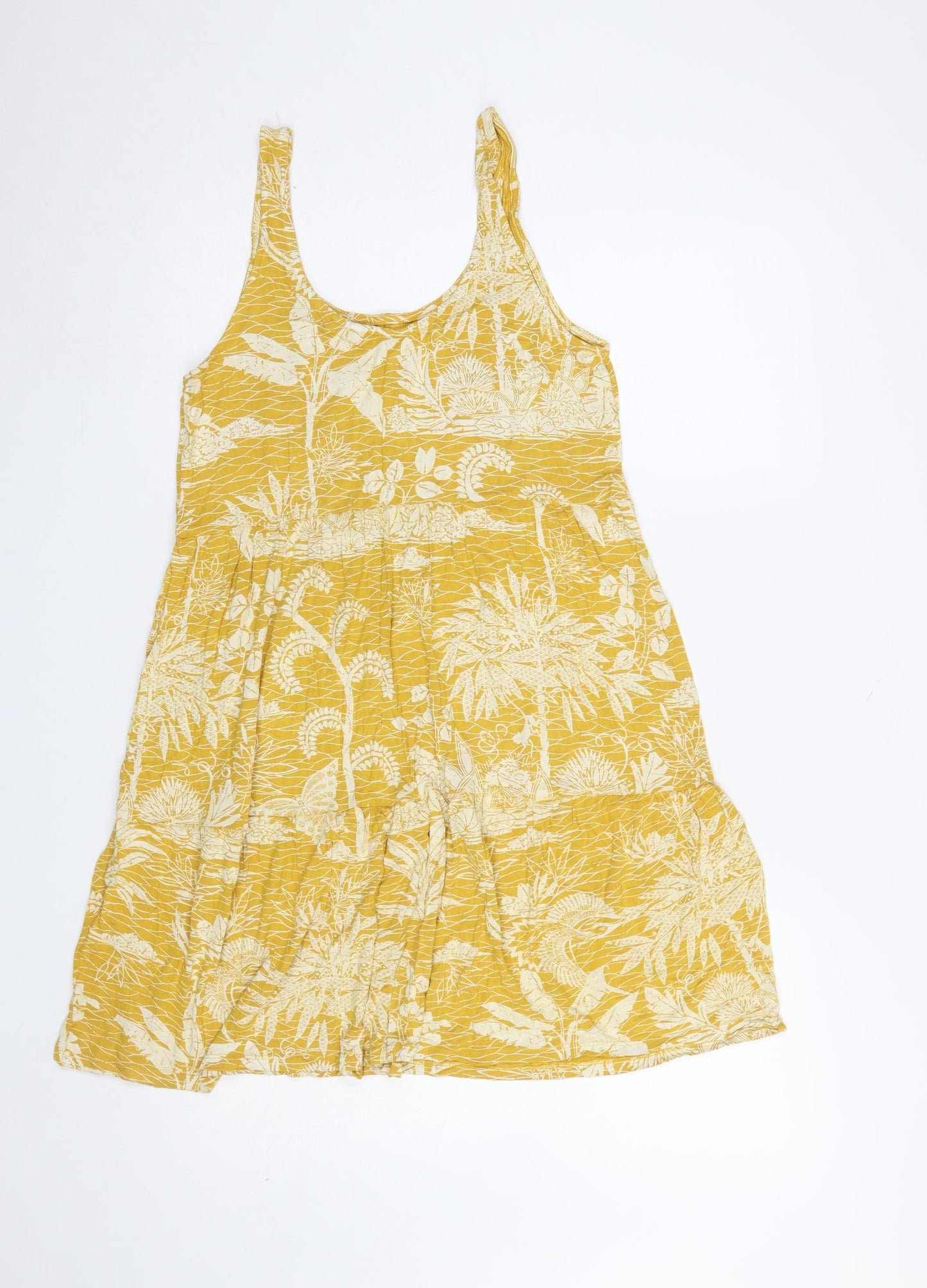 Next Women Yellow Floral Viscose Sleeveless Summer Dress Size 10