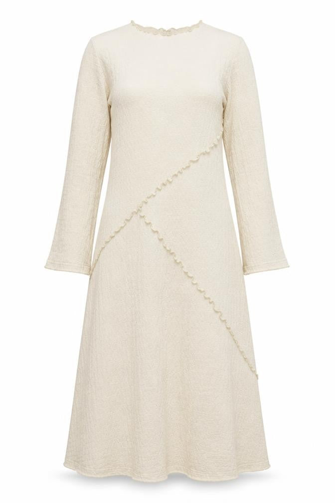 Marks and Spencer Women Beige Size 12 A-Line Midi Dress Long Sleeve