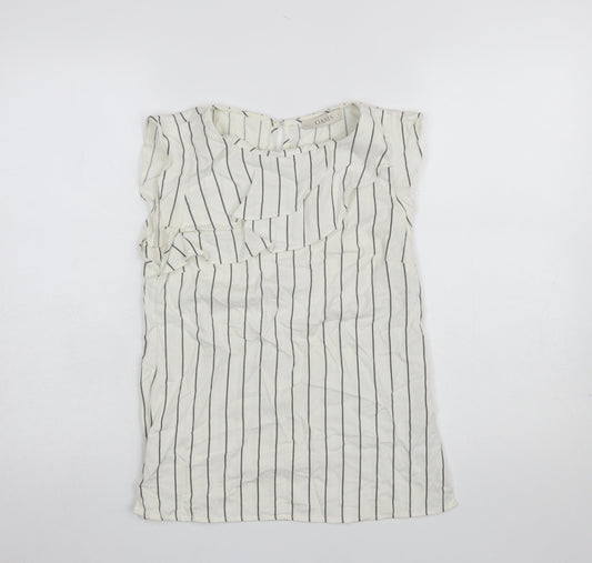 Oasis Women White Striped Ruffle Blouse UK 6 Sleeveless Work Top