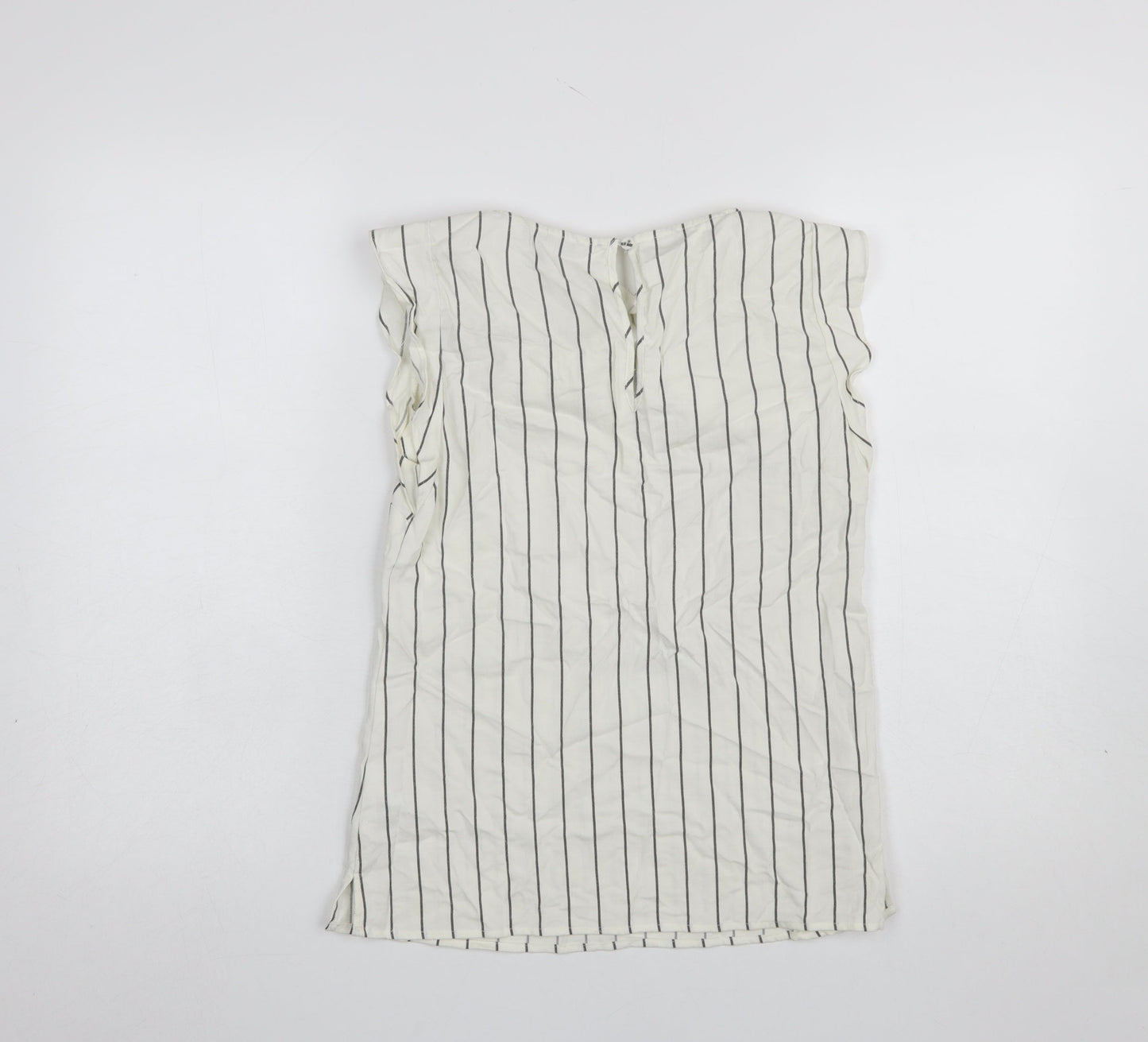 Oasis Women White Striped Ruffle Blouse UK 6 Sleeveless Work Top
