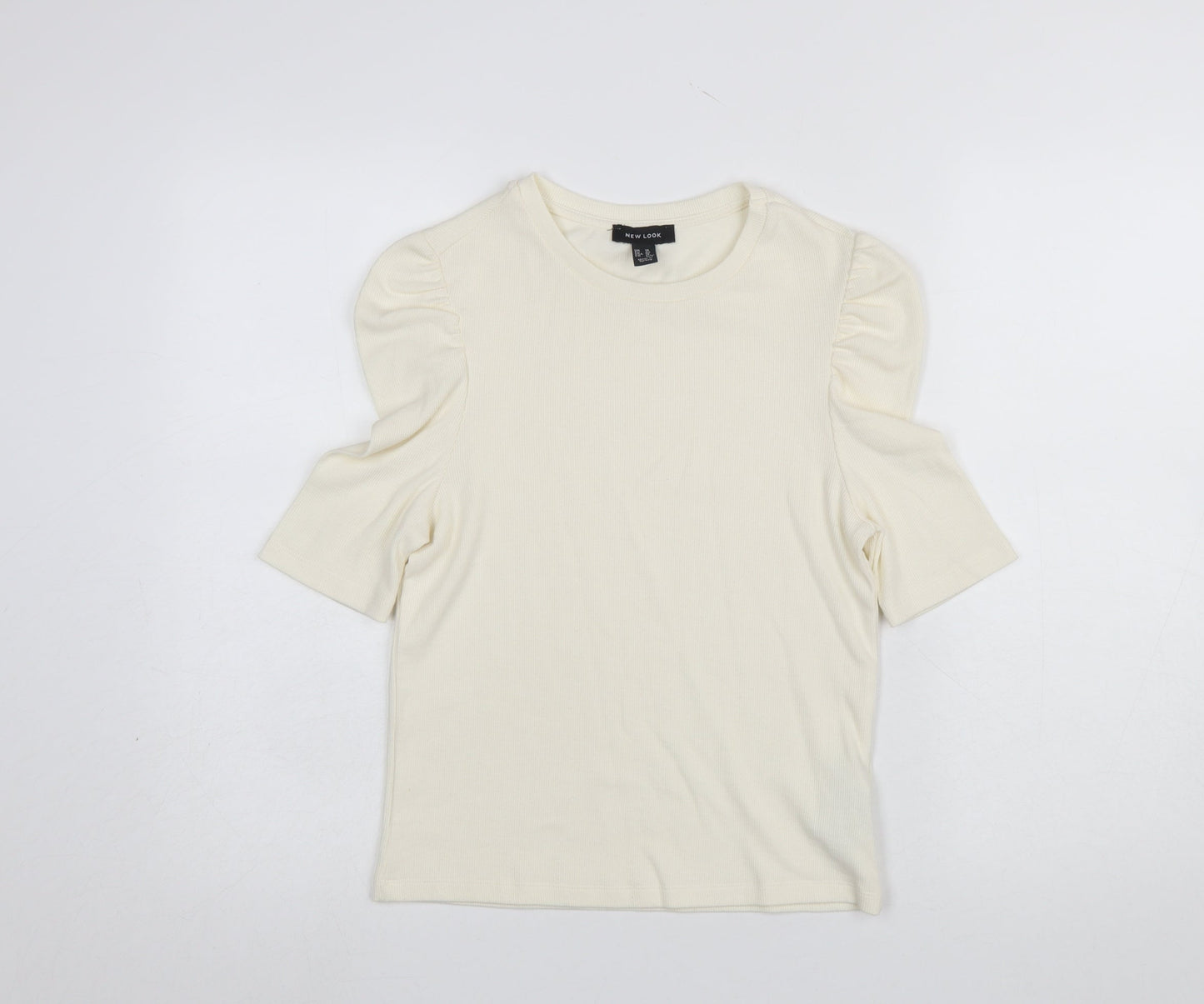 New Look Women’s Ivory Puff Sleeve Crew Neck T-Shirt Size 14