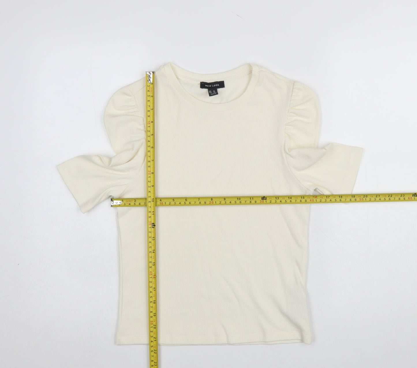 New Look Women’s Ivory Puff Sleeve Crew Neck T-Shirt Size 14