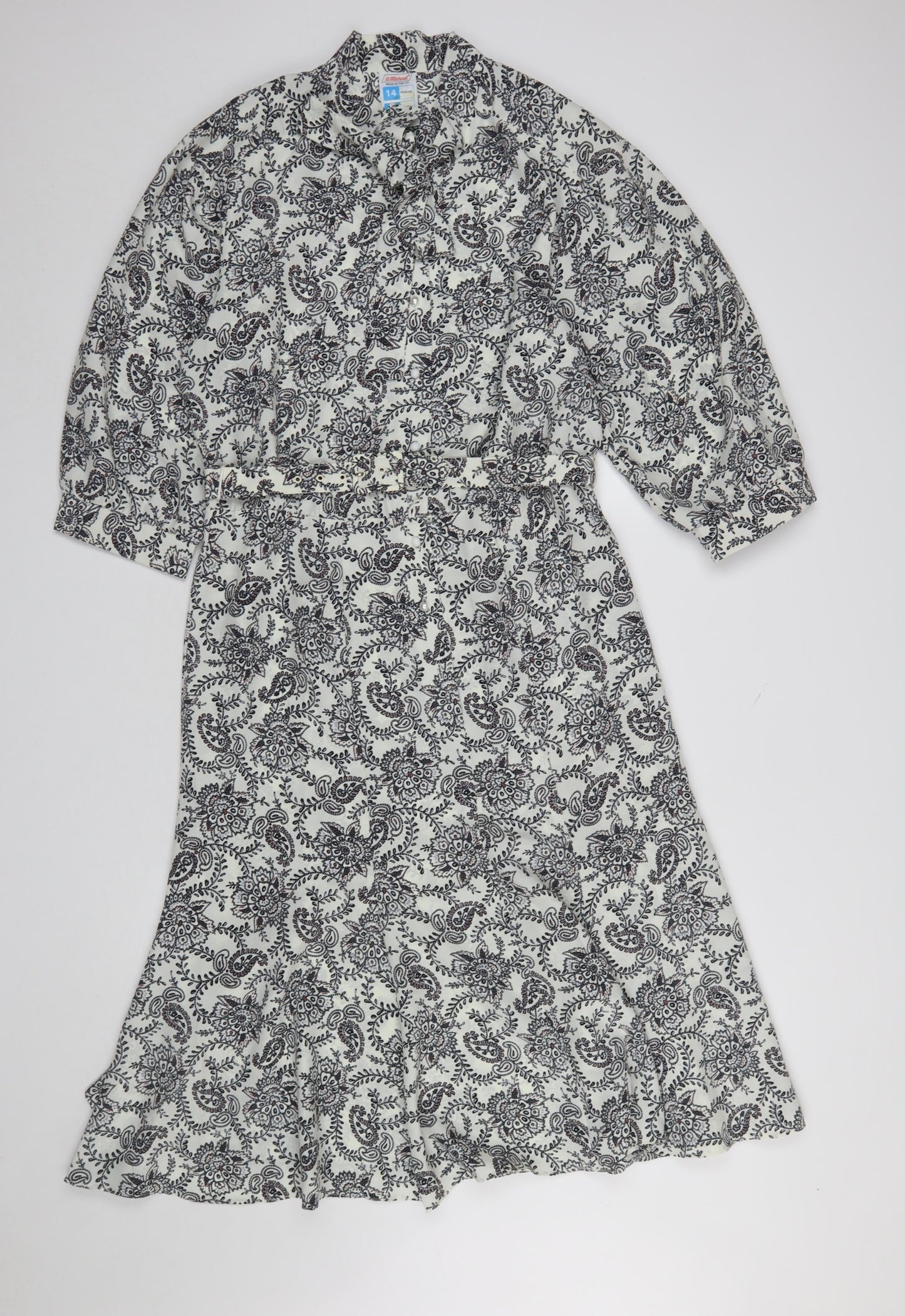 Marks and Spencer Women White Paisley Shirt Dress Size 14