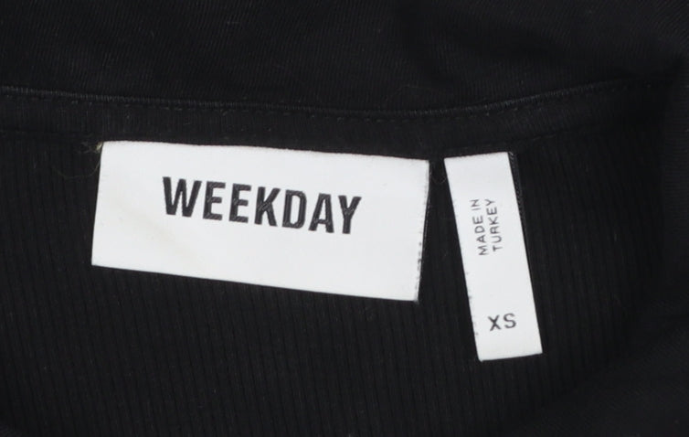 Weekday Women's Black Cropped Button-Up Collared Top XS