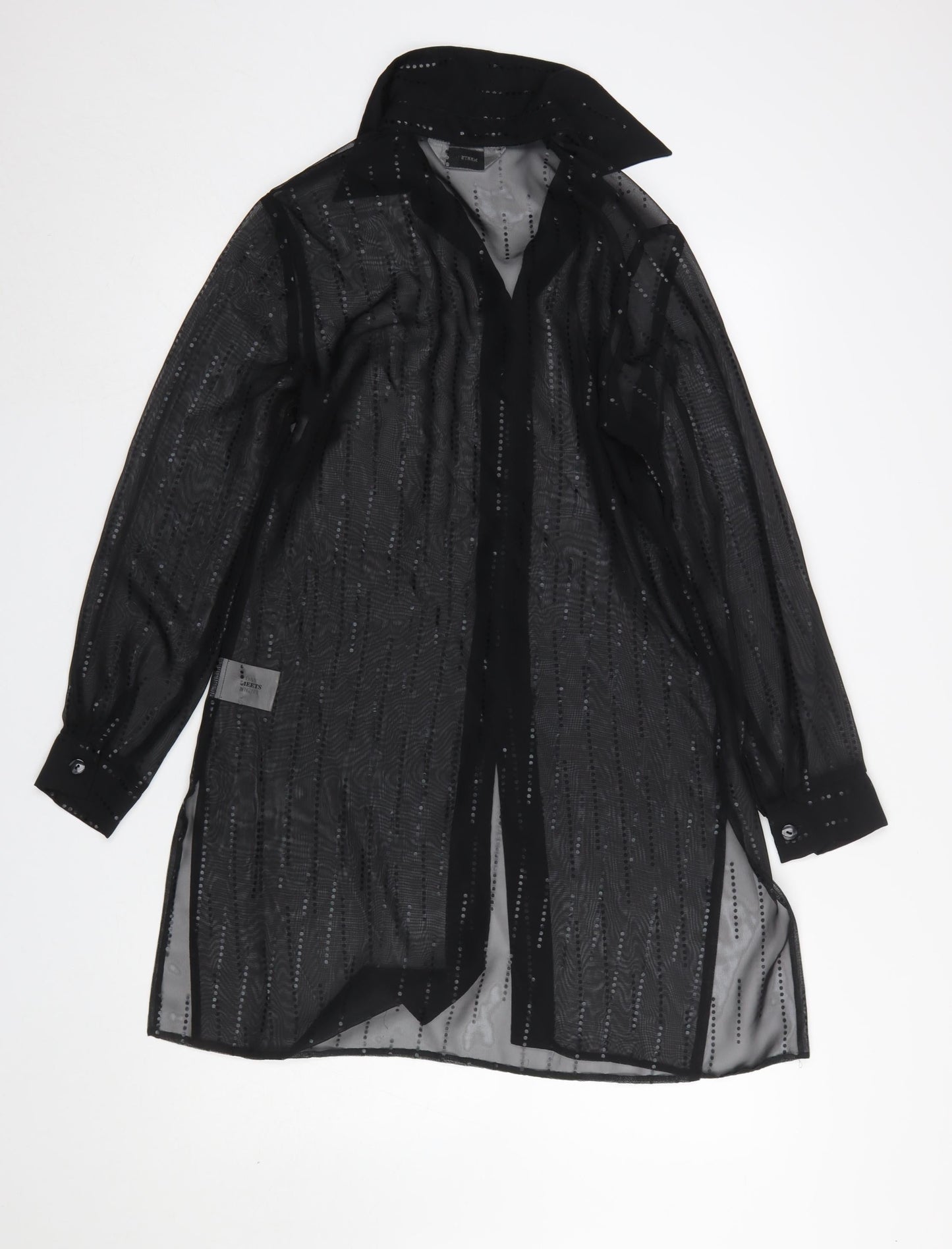 Day Meets Night Women's Black Sheer Button-Up Tunic Shirt UK 10