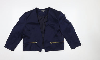 Additional front view of Atmosphere Women's Blue Cropped Shawl Blazer, size 18