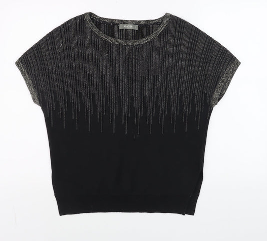 Oasis Womens Black Short Sleeve Glitter Knit Top Size S