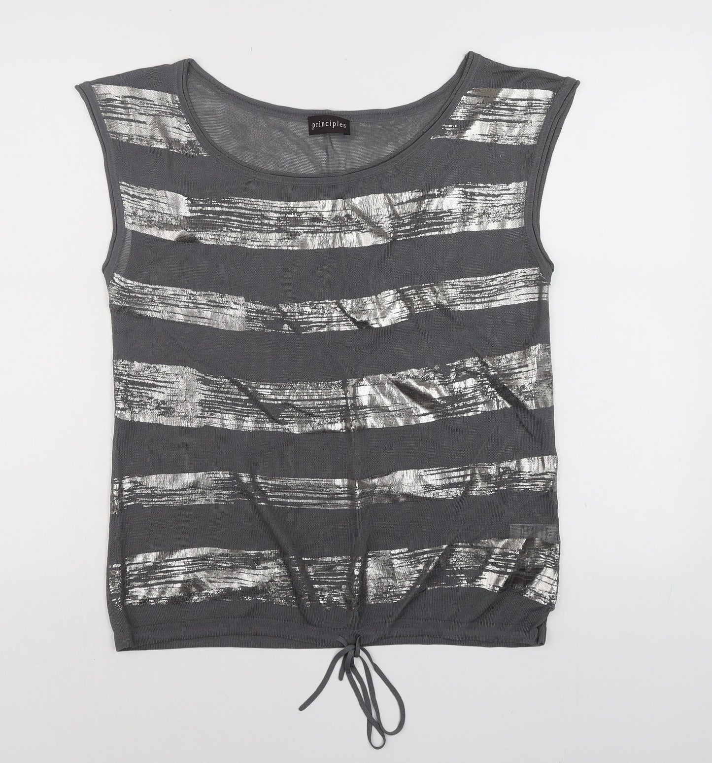 Principles Women’s Grey Metallic Striped Scoop Neck Tank Top Size 14