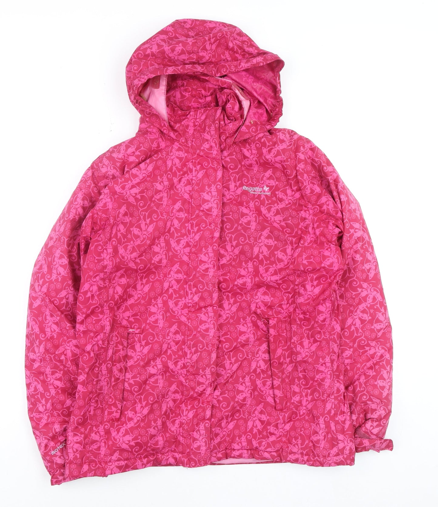 Regatta Teens Pink Butterfly Print Waterproof Hooded Rain Jacket Size 14