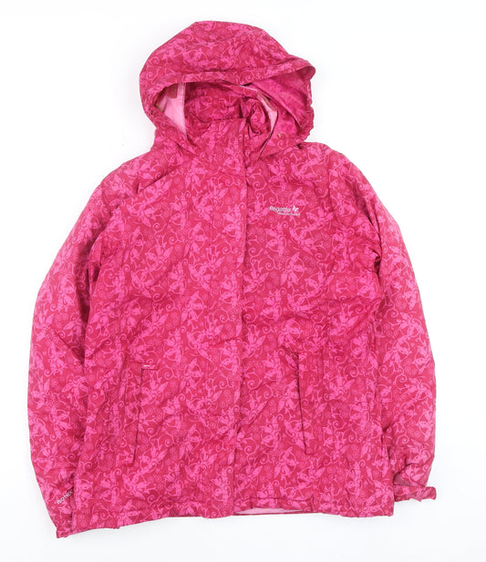 Regatta Teens Pink Butterfly Print Waterproof Hooded Rain Jacket Size 14