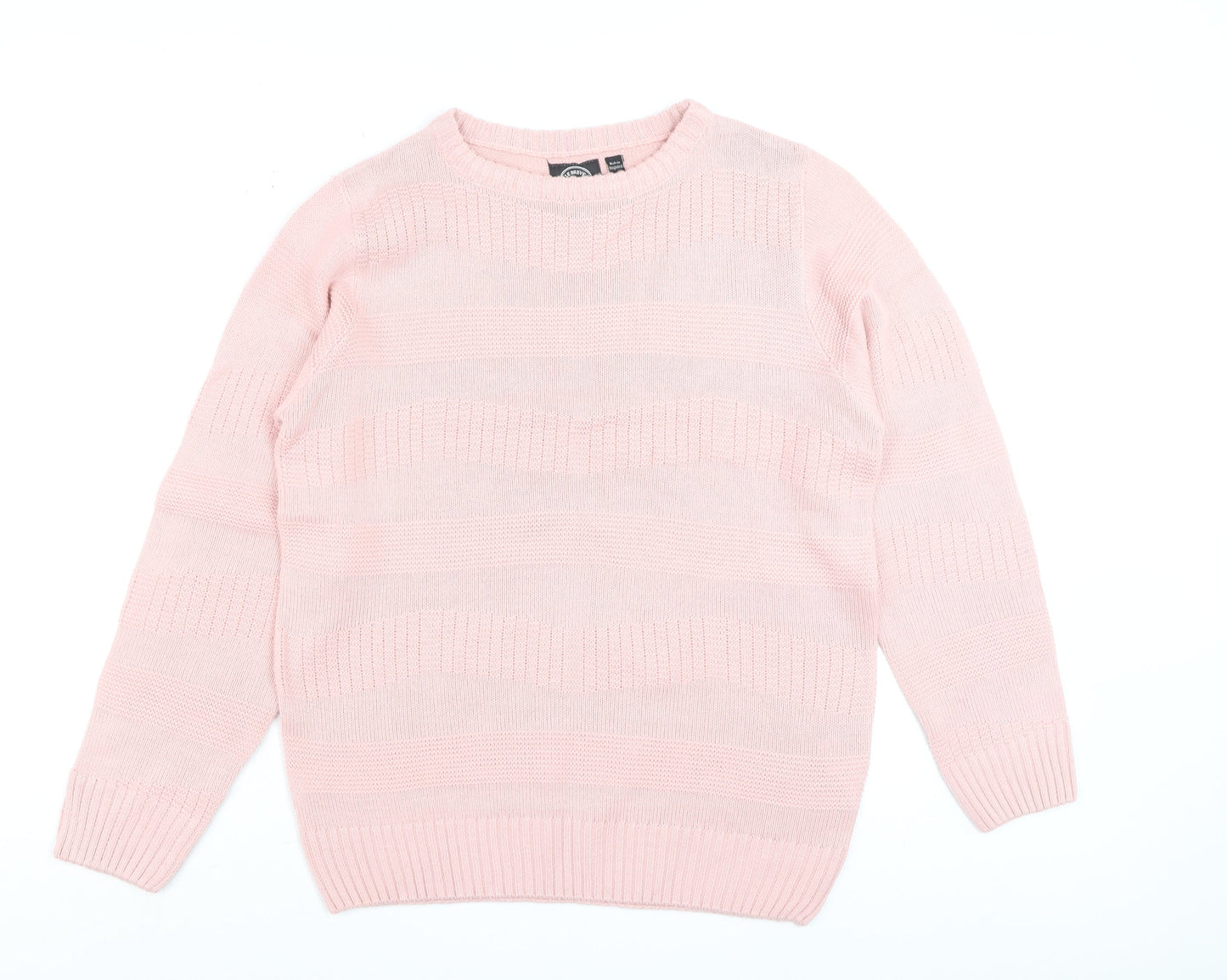 Le Breve Women Pink Knit Crew Neck Pullover Jumper Size M