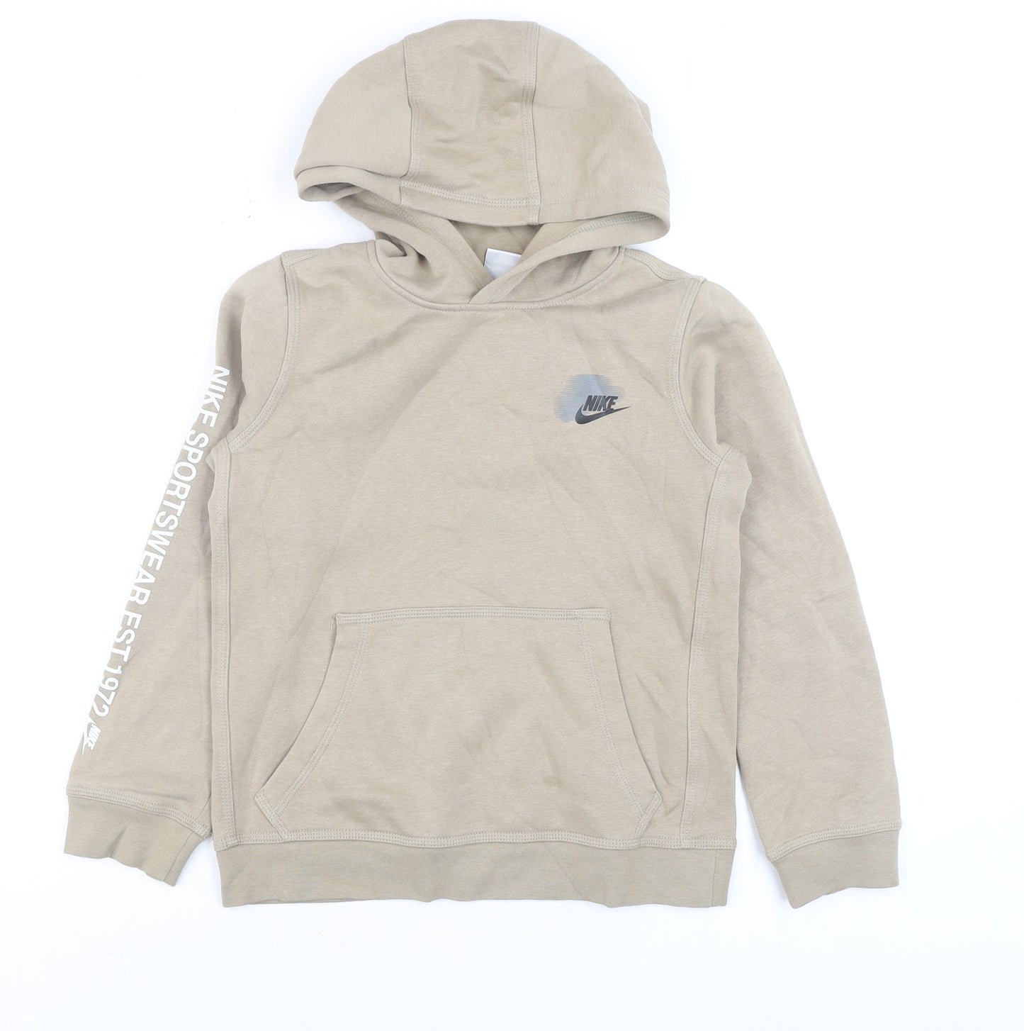 Nike Teens Beige Pullover Hoodie M Logo Graphic Fleece Sweatshirt