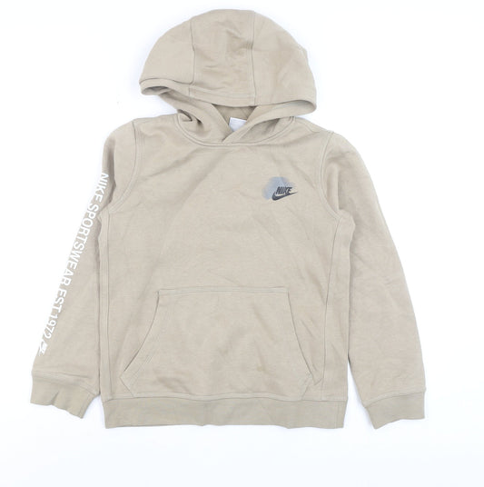 Nike Teens Beige Pullover Hoodie M Logo Graphic Fleece Sweatshirt