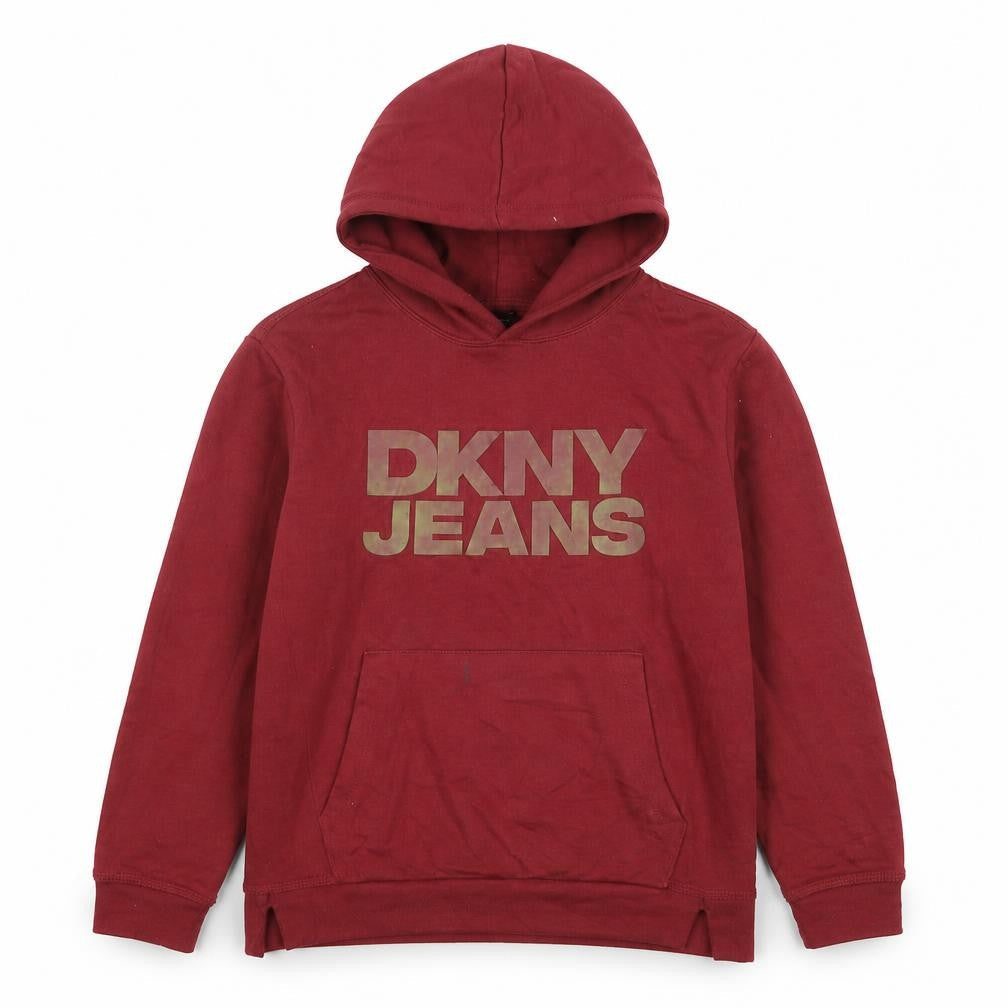 DKNY Jeans Teens Red Pullover Hoodie 12 Plus Graphic Logo Fleece