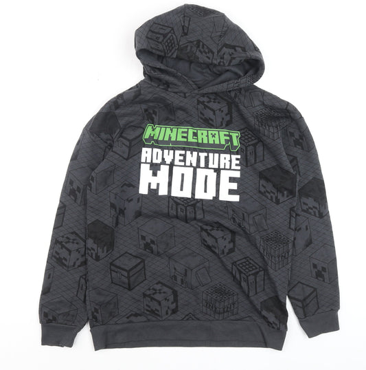 Minecraft Boys Grey Hoodie Adventure Mode 12-13 Years Pullover Cotton Blend