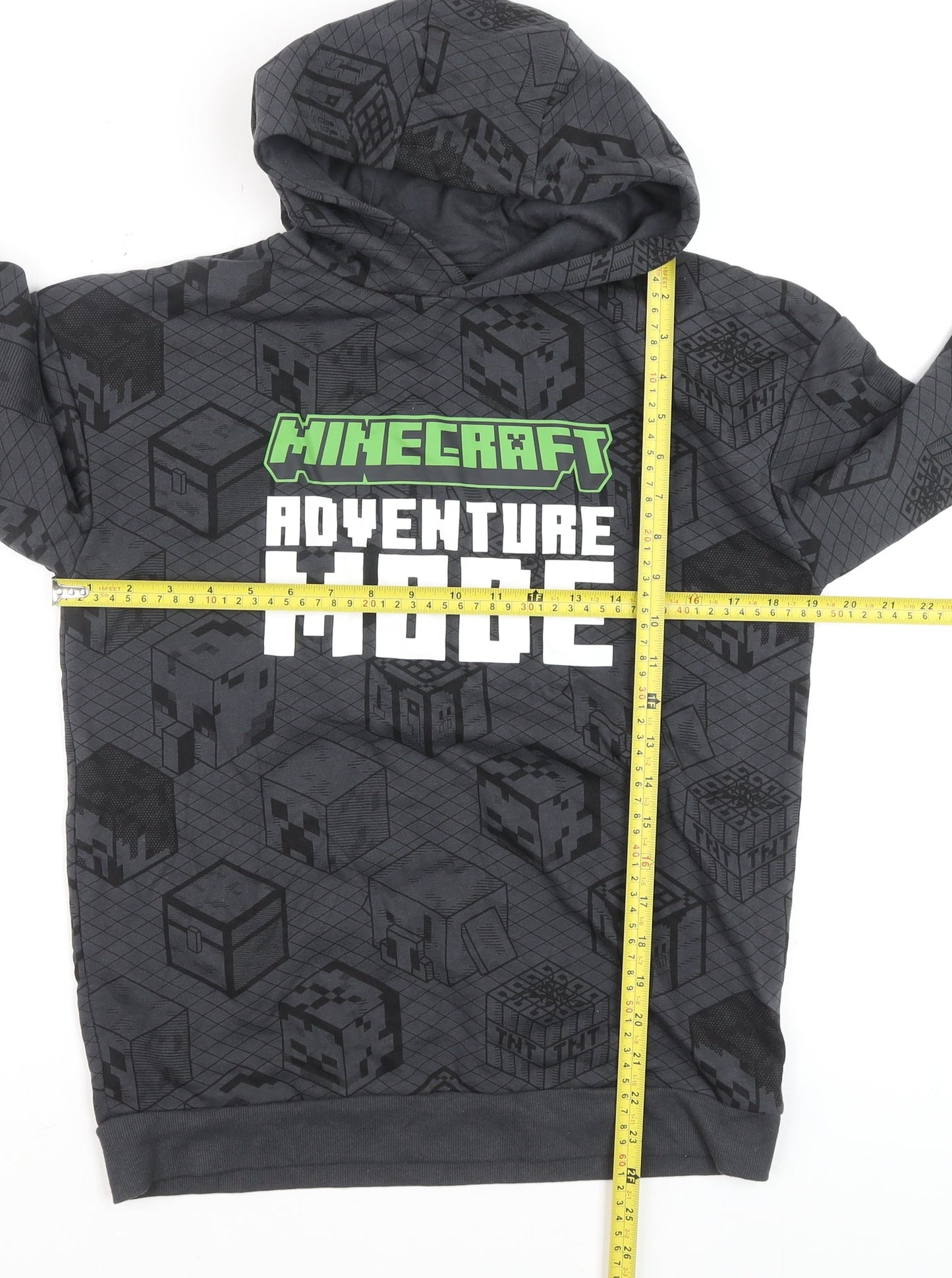 Minecraft Boys Grey Hoodie Adventure Mode 12-13 Years Pullover Cotton Blend