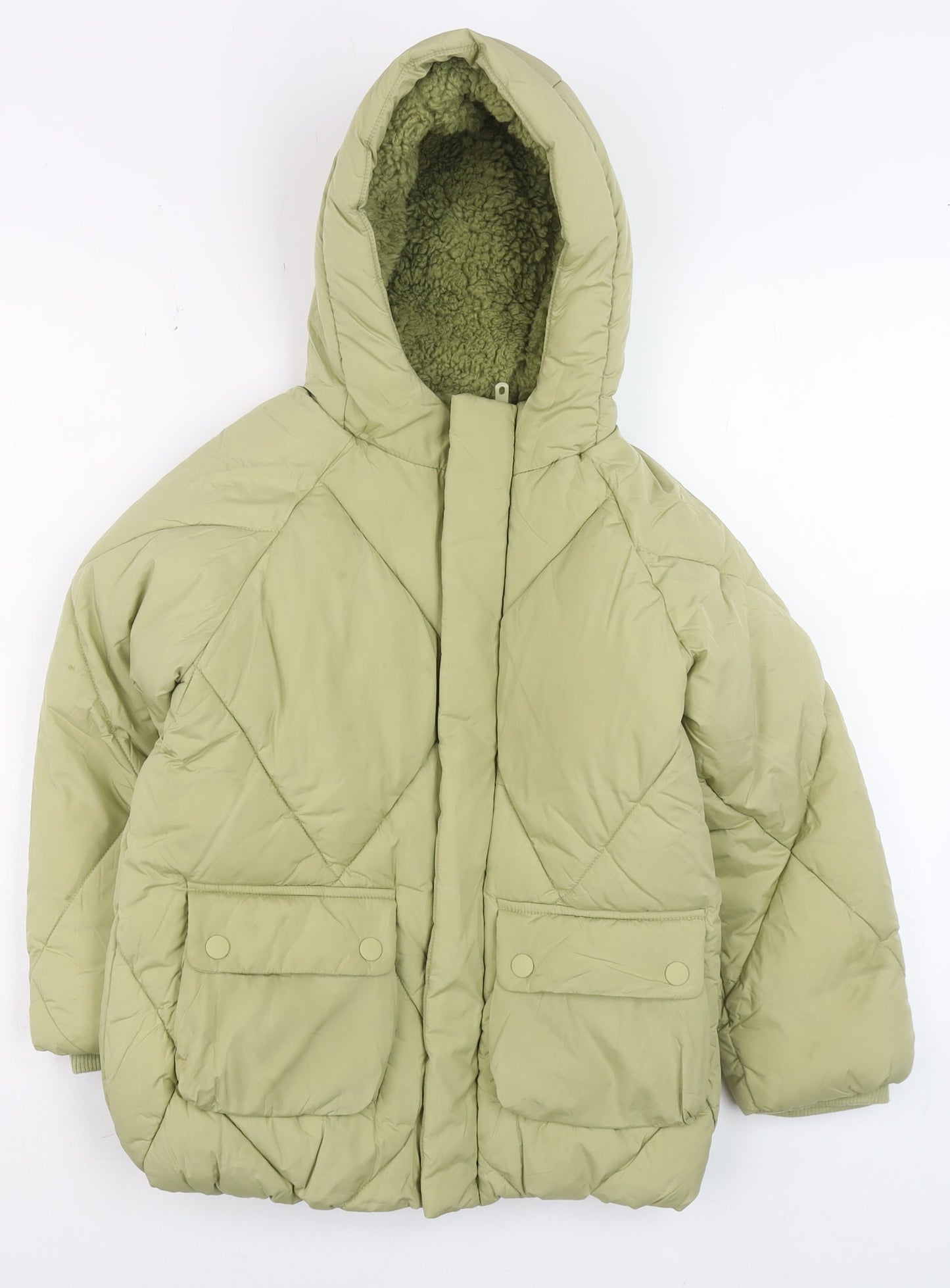 Marks and Spencer Boys Green Hooded Puffer Jacket 6-7 Years Shower Resistant