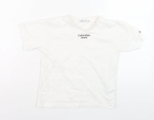 Calvin Klein Jeans Women's White Basic Logo Cotton T-Shirt Size 6