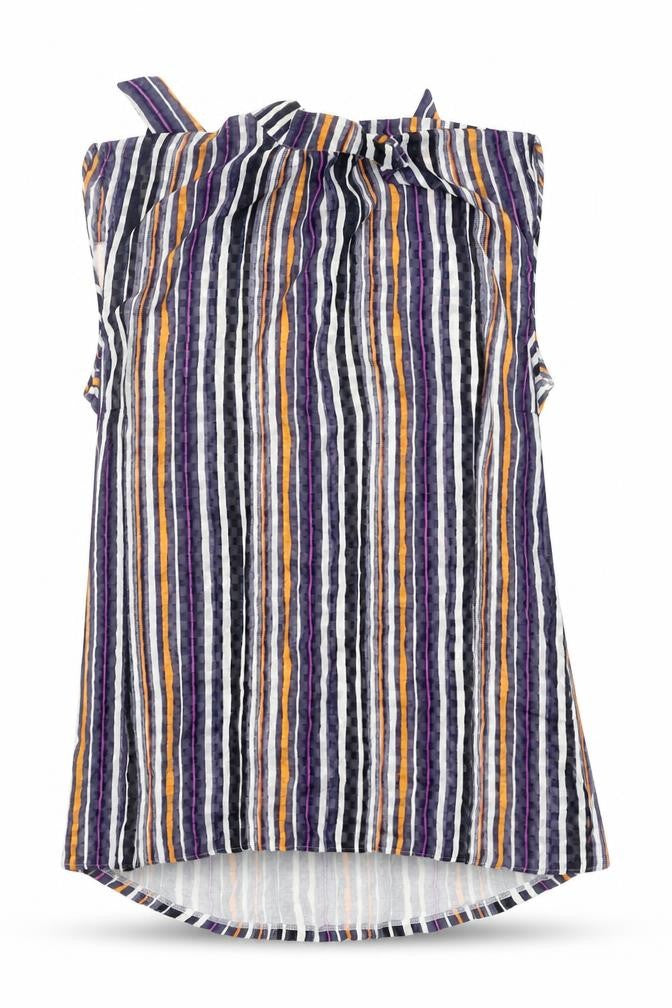 Next Women's Multicoloured Striped Sleeveless Bow Neck Blouse Size 14