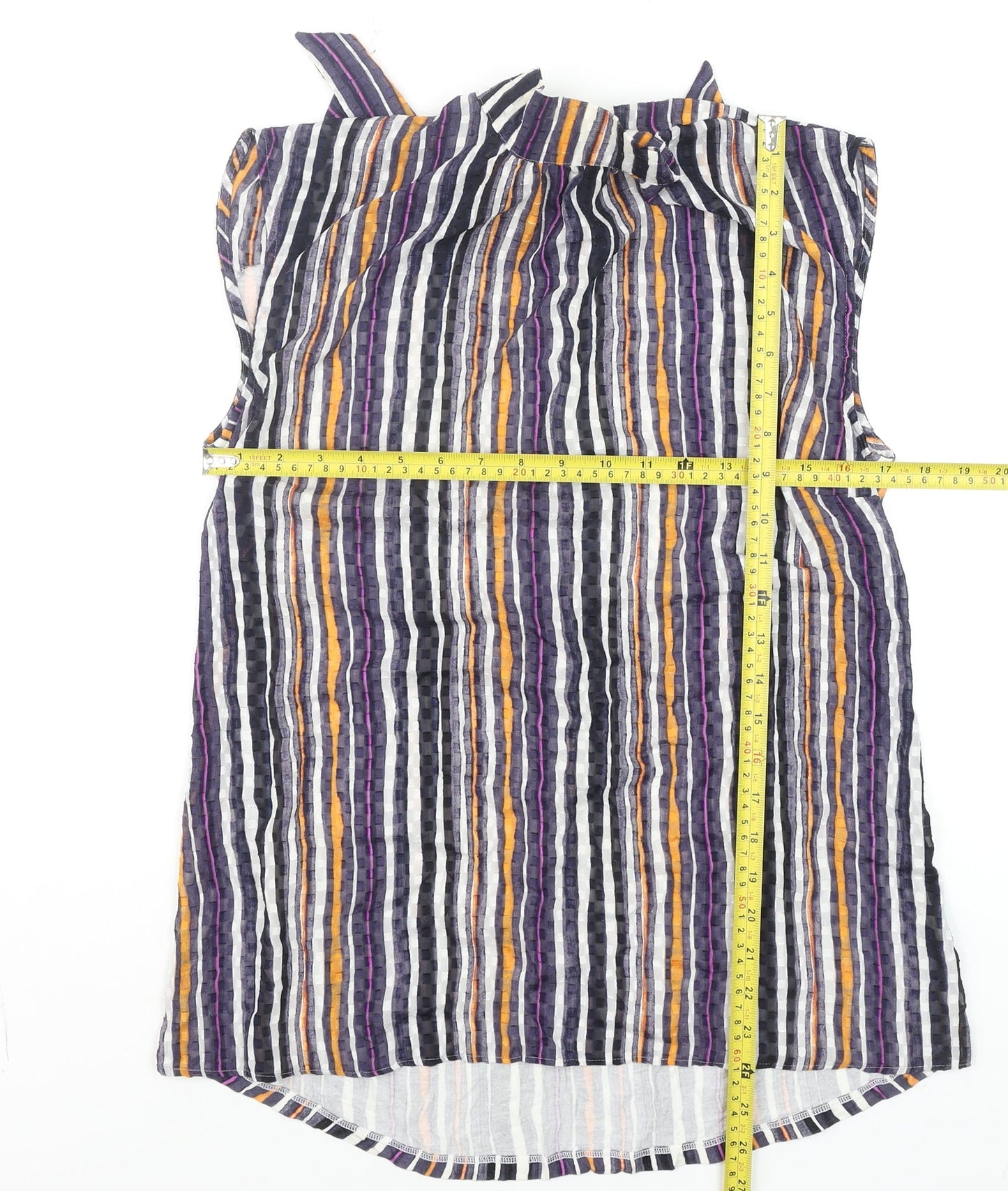 Next Women's Multicoloured Striped Sleeveless Bow Neck Blouse Size 14