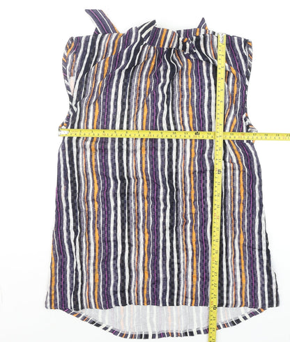 Next Women's Multicoloured Striped Sleeveless Bow Neck Blouse Size 14