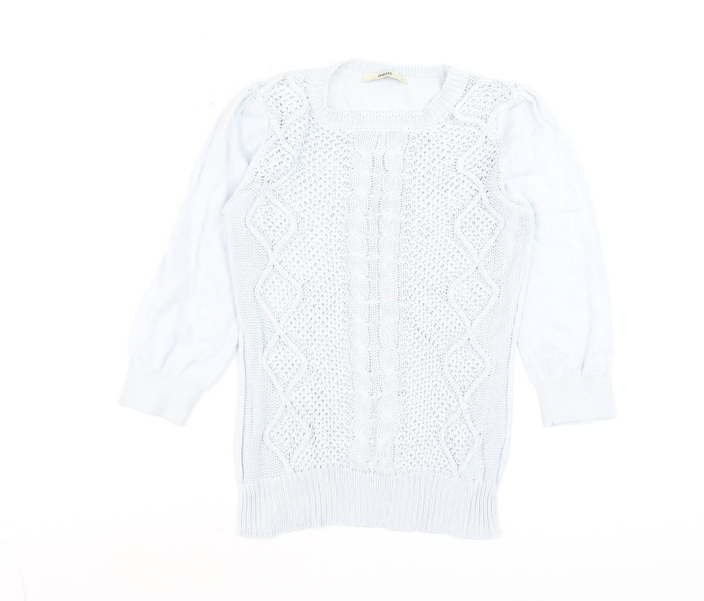 Oasis Women's White Cotton Cable-Knit 3/4 Sleeve Pullover Jumper Size S