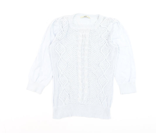Oasis Women's White Cotton Cable-Knit 3/4 Sleeve Pullover Jumper Size S