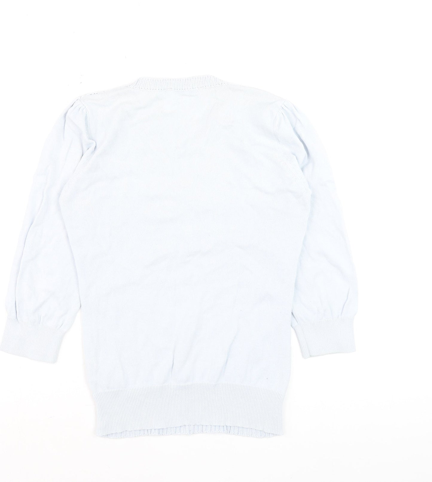 Oasis Women's White Cotton Cable-Knit 3/4 Sleeve Pullover Jumper Size S
