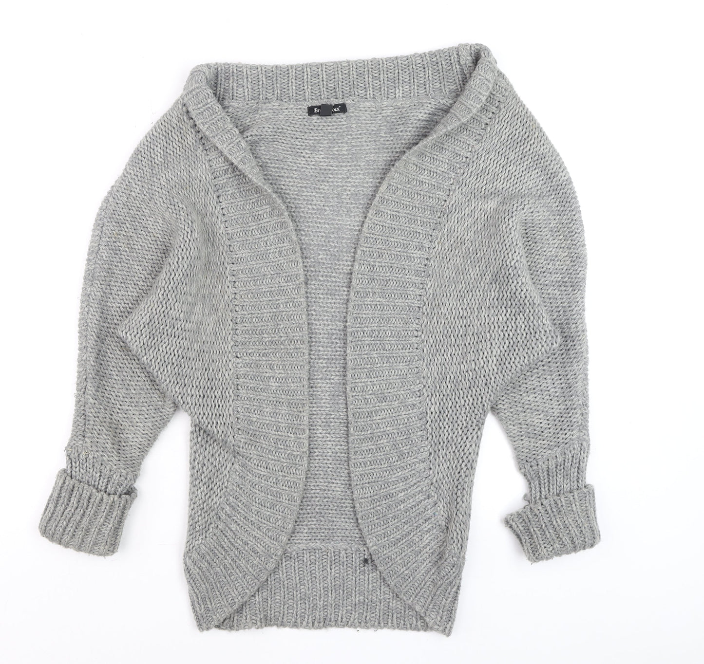 Brave Soul Women's Grey Chunky Knit Open Cardigan S Relaxed Fit
