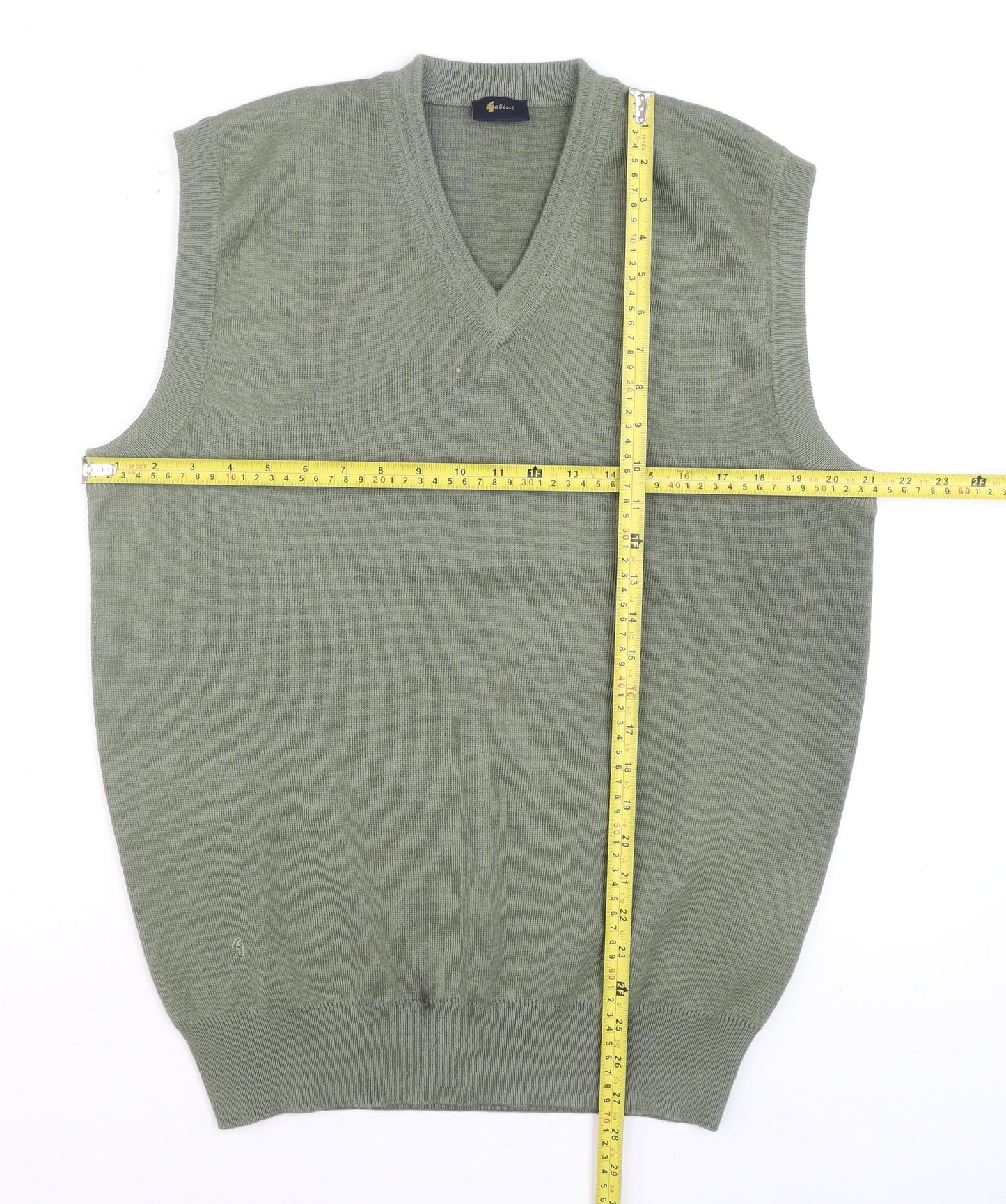 Gabicci Mens Green Wool Blend Sleeveless V-Neck Smart Casual Knit M