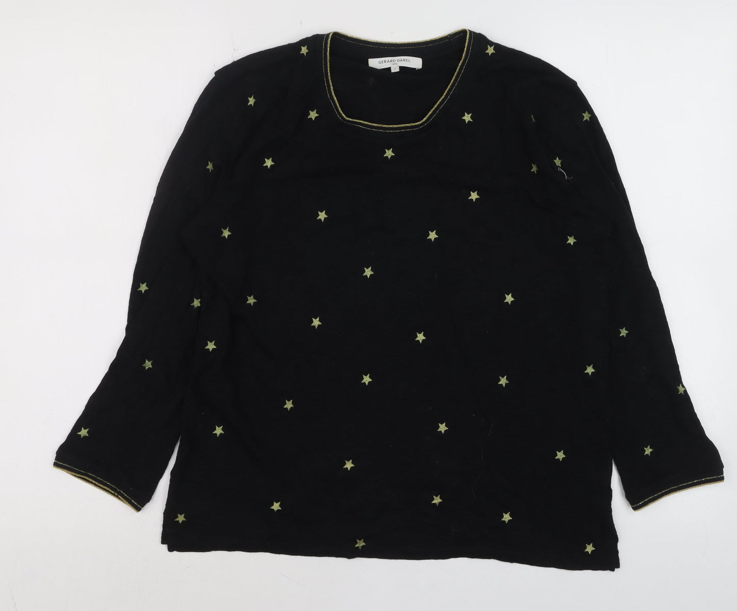 Gerard Darel Women’s Black Star Embroidered 3/4 Sleeve Cotton T-Shirt M