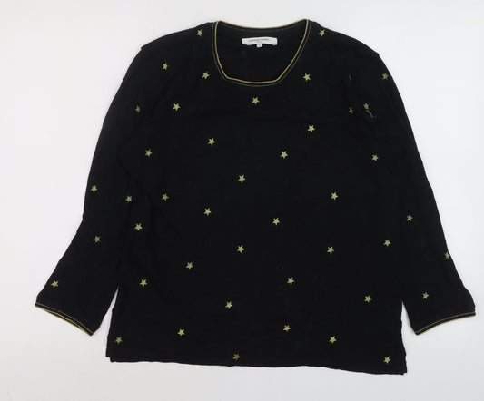 Gerard Darel Women’s Black Star Embroidered 3/4 Sleeve Cotton T-Shirt M