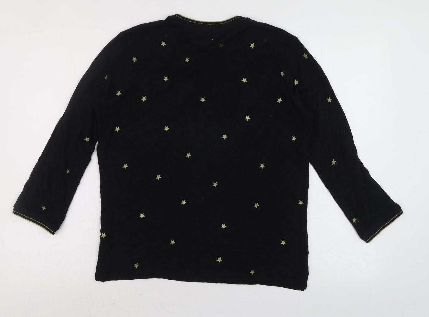 Gerard Darel Women’s Black Star Embroidered 3/4 Sleeve Cotton T-Shirt M