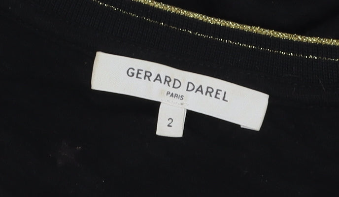 Gerard Darel Women’s Black Star Embroidered 3/4 Sleeve Cotton T-Shirt M