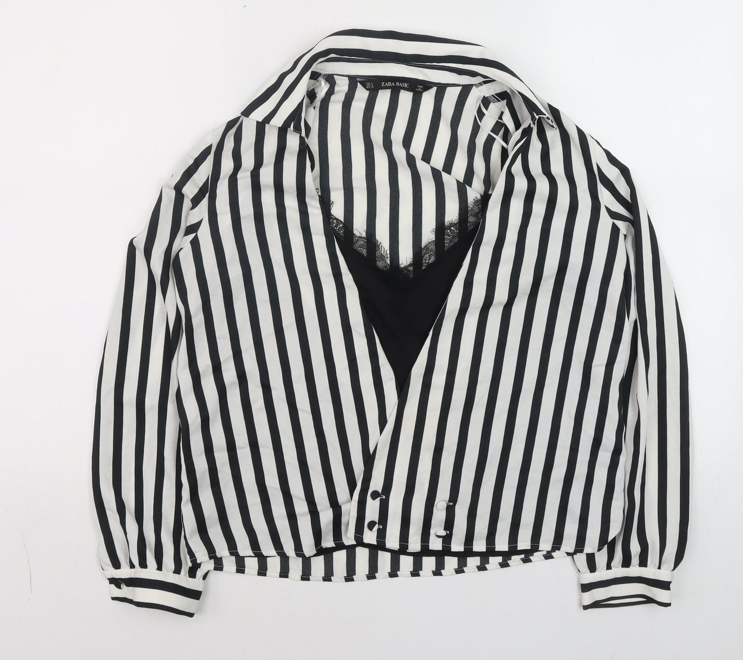 ZARA Women Black White Striped Wrap Blouse Size S