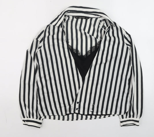 ZARA Women Black White Striped Wrap Blouse Size S