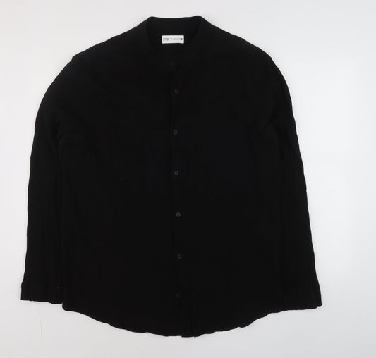 ZARA Women Black Long Sleeve Basic Button-Up Shirt XL