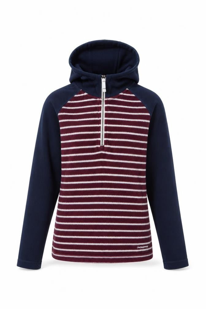 Craghoppers Womens Navy Burgundy Striped 1/2 Zip Fleece Hoodie UK 8