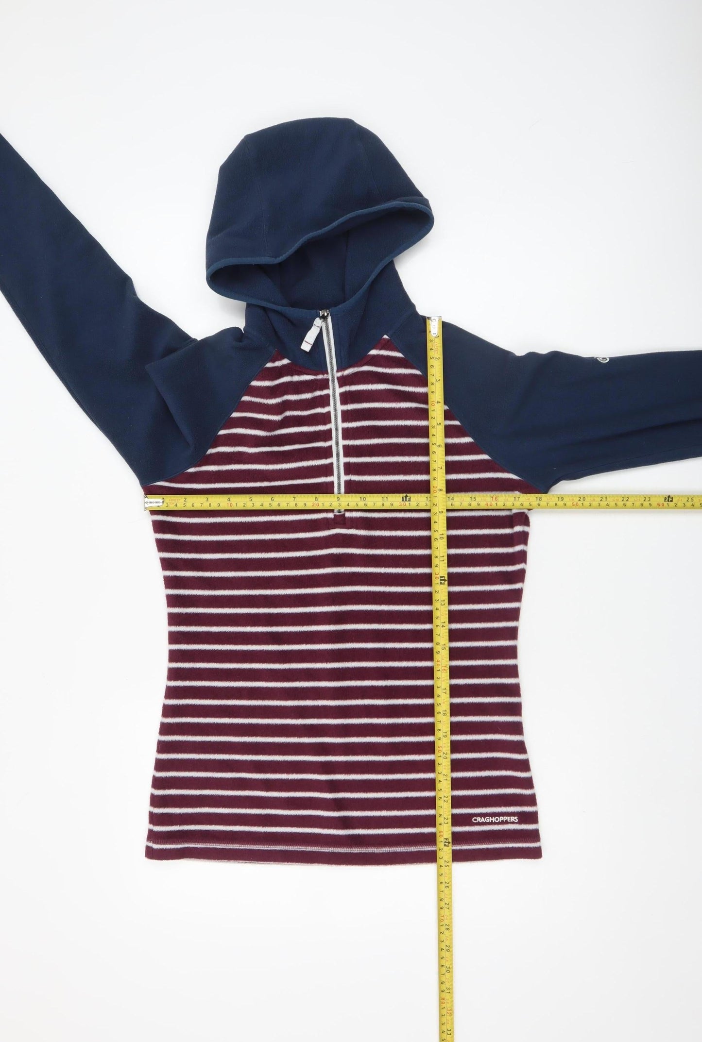 Craghoppers Womens Navy Burgundy Striped 1/2 Zip Fleece Hoodie UK 8