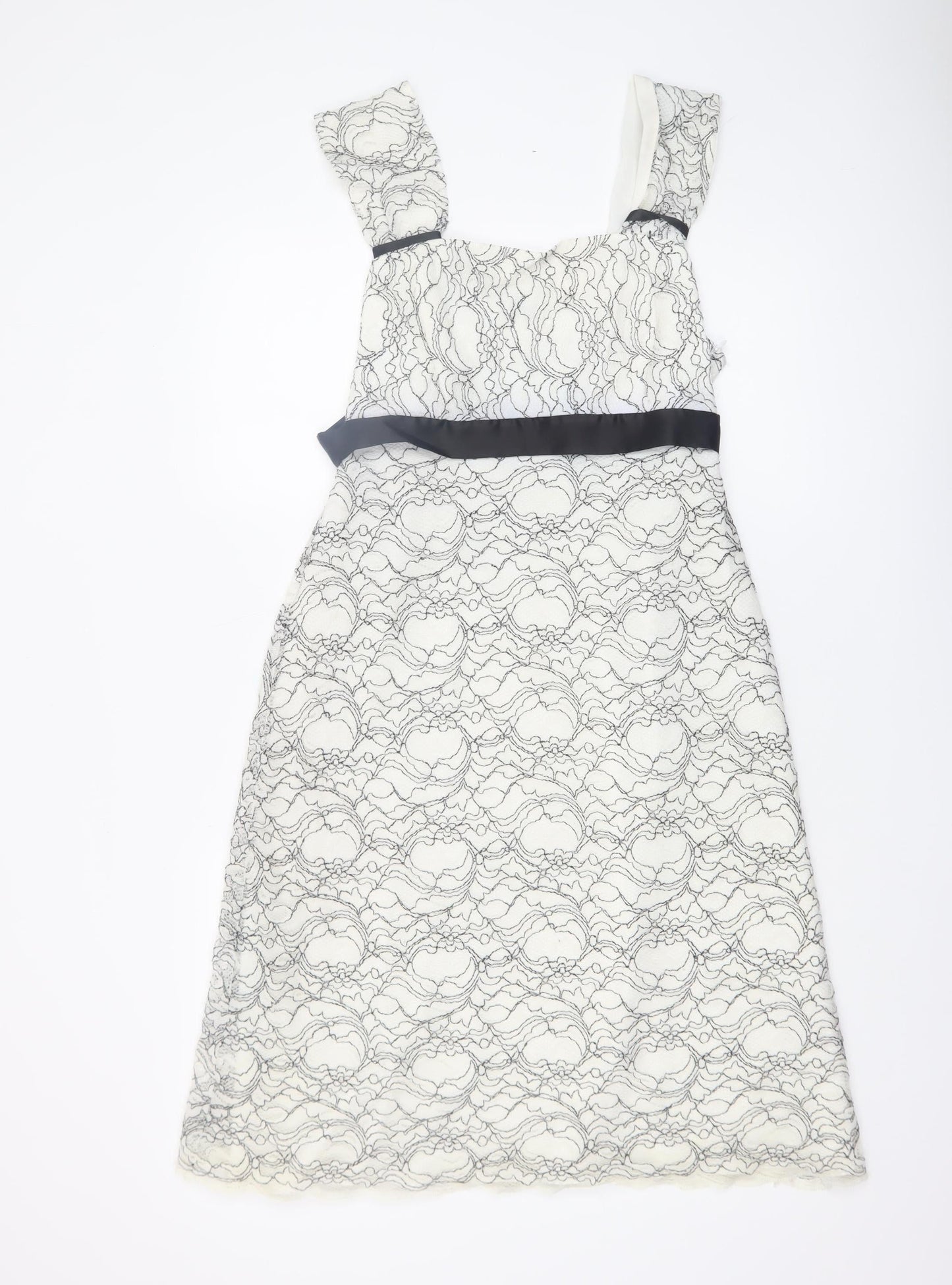 Allison Women's Ivory Lace A-Line Knee Length Dress Size 14