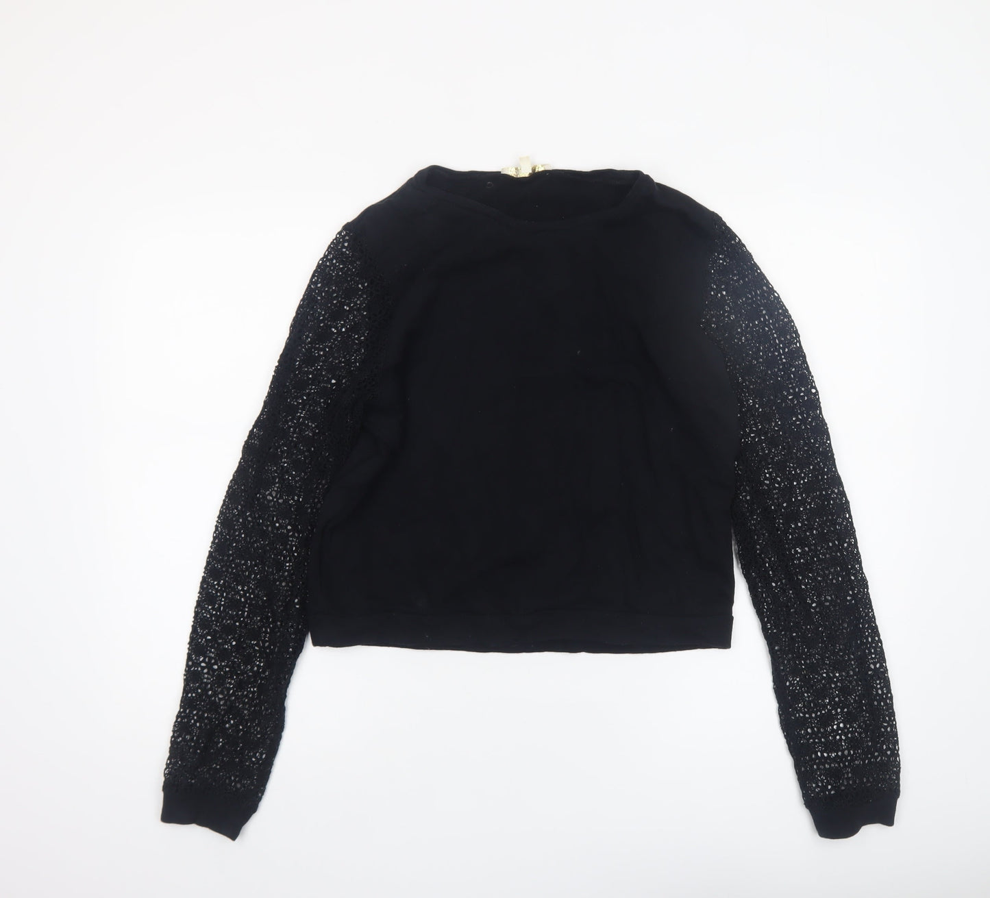 Maje Womens Black Lace Sleeve Cropped Blouse Size S