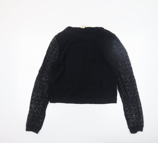 Maje Womens Black Lace Sleeve Cropped Blouse Size S