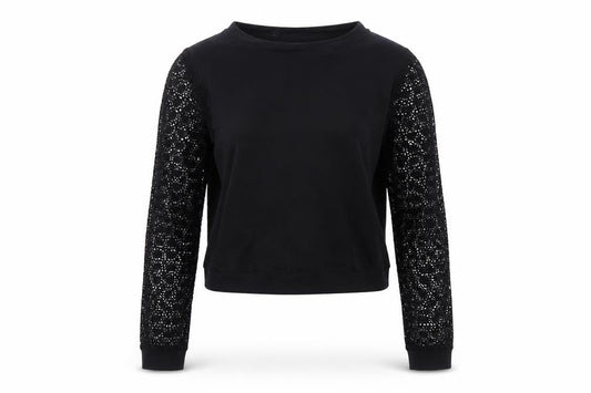 Maje Womens Black Lace Sleeve Cropped Blouse Size S