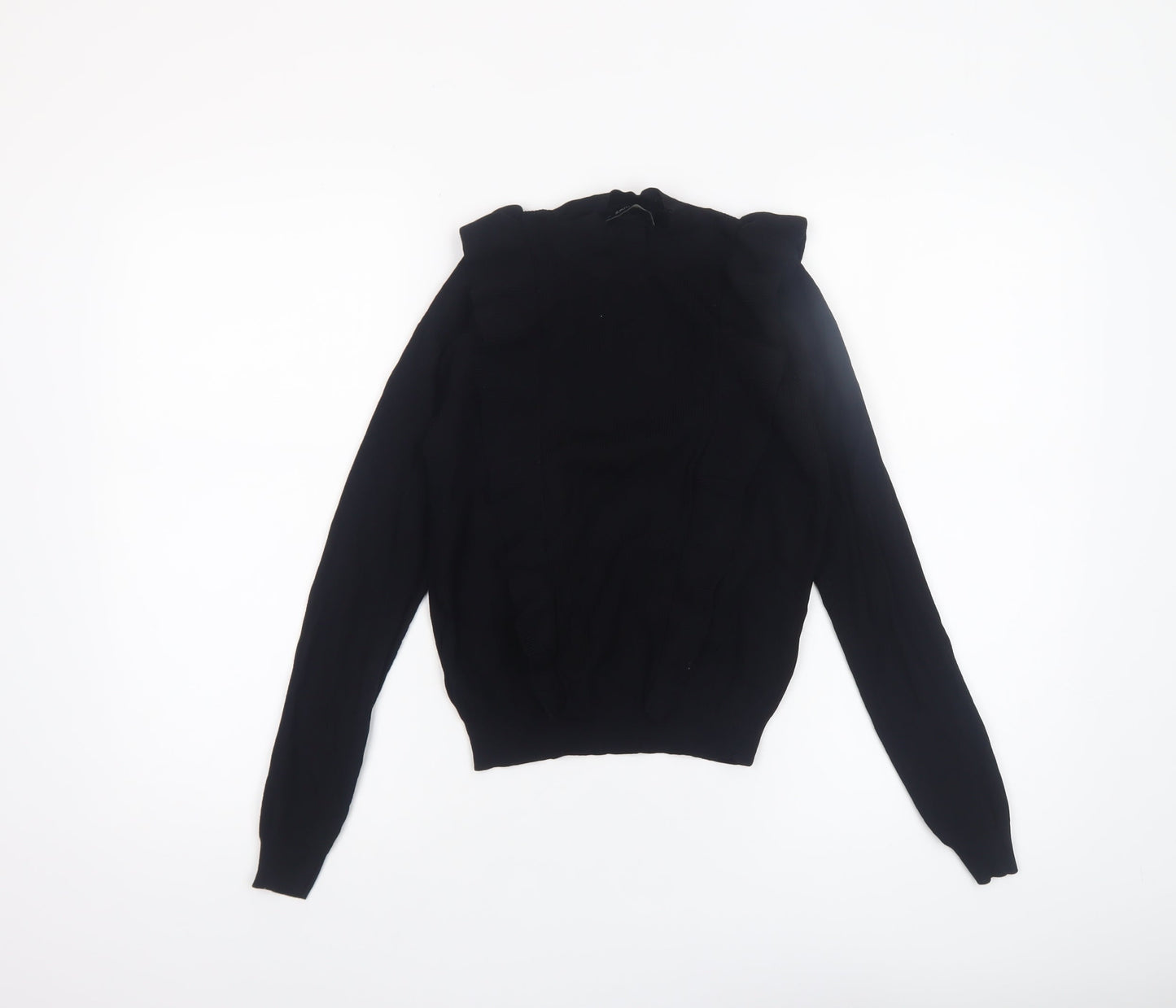 Zara Women Black Ruffle Knit Crew Neck Jumper Size 10