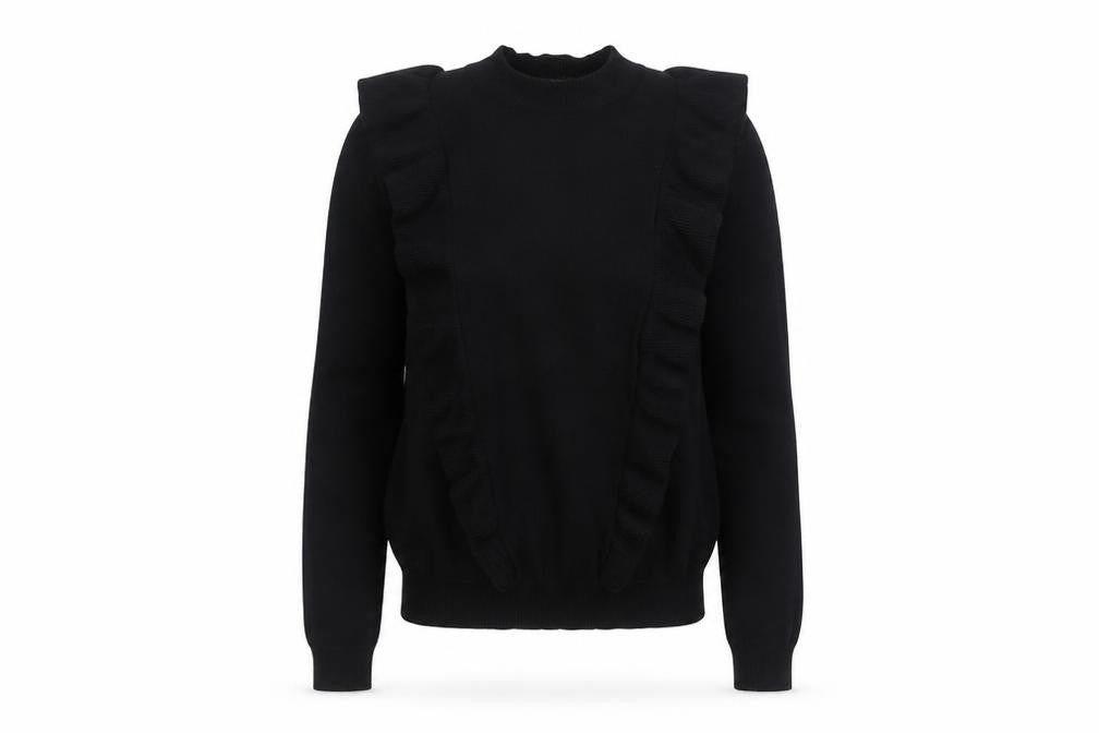 Zara Women Black Ruffle Knit Crew Neck Jumper Size 10