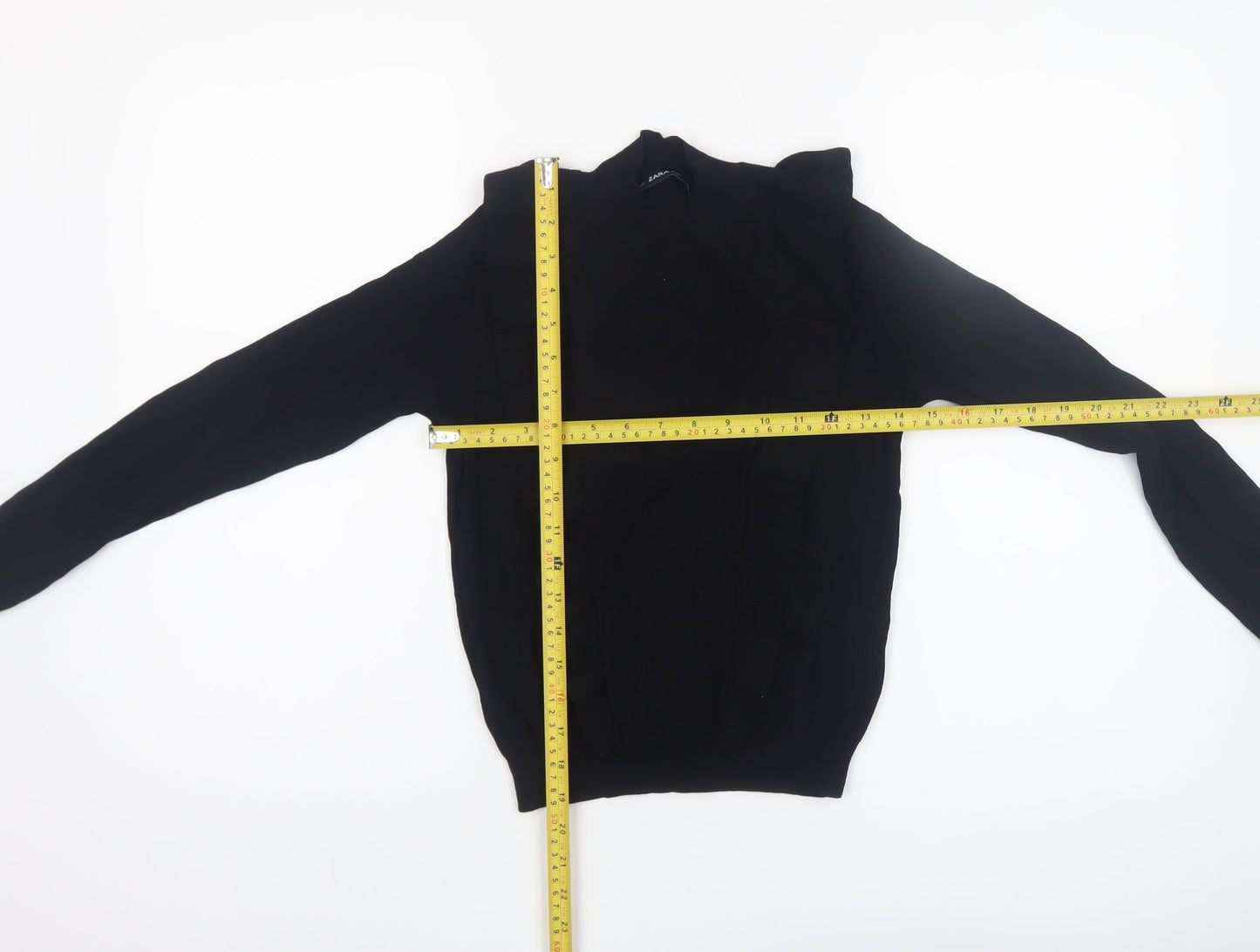 Zara Women Black Ruffle Knit Crew Neck Jumper Size 10