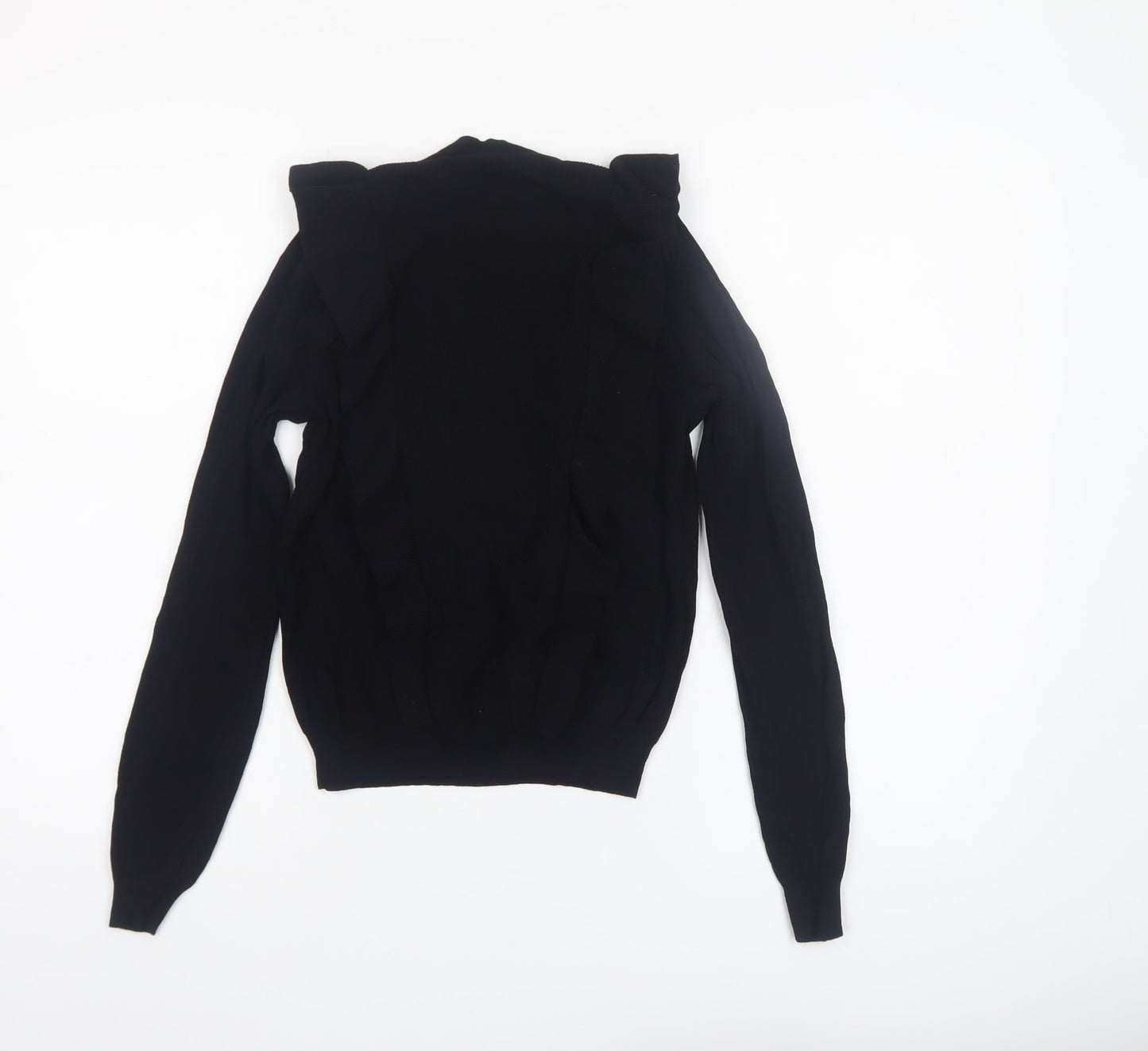 Zara Women Black Ruffle Knit Crew Neck Jumper Size 10