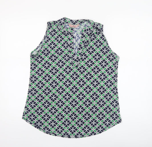 SJS Women's Multicoloured Geometric Sleeveless V-Neck Blouse M