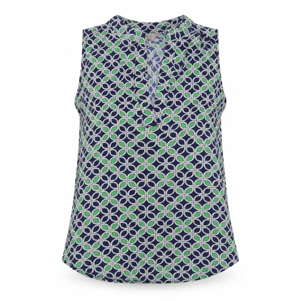 SJS Women's Multicoloured Geometric Sleeveless V-Neck Blouse M